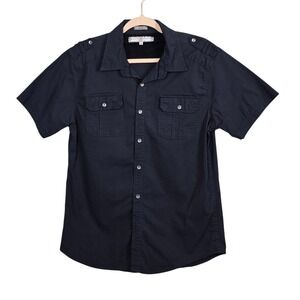 pd&c Stretch Mens Slim Fit Blue Button Down‎ Shirt Sz Large Short Sleeve Casual